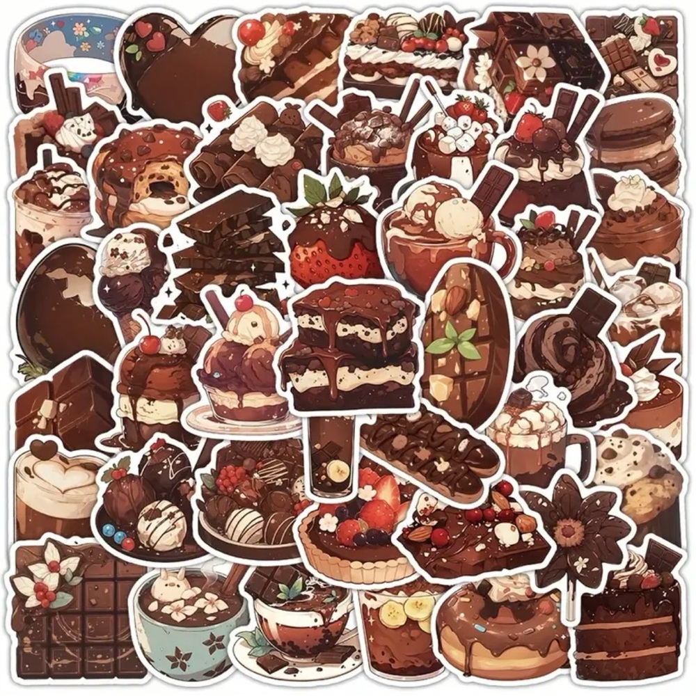 55 Chocolate Stickers Candy Drinks Cocoa Cake Desserts Bonbons Fruit Tart Cookie